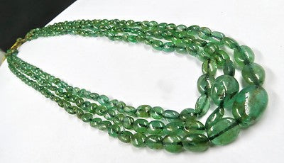 Certified Antique Natural Emerald 243.50ct Nugget Beads Gemstone Necklace