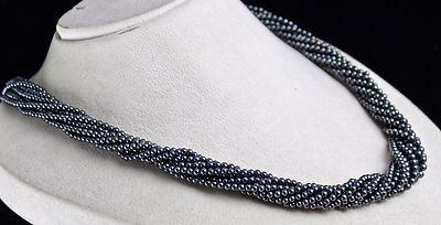 Natural Hematite Beads Necklace 23 Inch 725 Carat Weight 9 Line Round Ladies