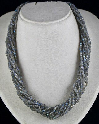 Sterling Silver Labradorite Beads Necklace 540 Ct Round 10 L Fashion Gemstone