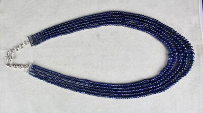 Certified Natural Blue Sapphire 460 Ct Round Beads Sterling Silver Necklace