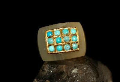 Antique Yellow Chalcedony 10ct Blue Turquoise 22k Gold Classic Ring For Women