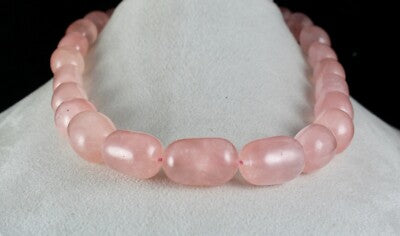 Sterling Silver Natural Rose Quartz Necklace 1099 Ct Cabochon Gemstone Beads