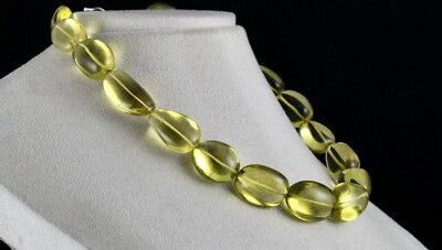 Certified Natural Green Gold Lemon Quartz 727 Carat Necklace Beads Tumble 27mm