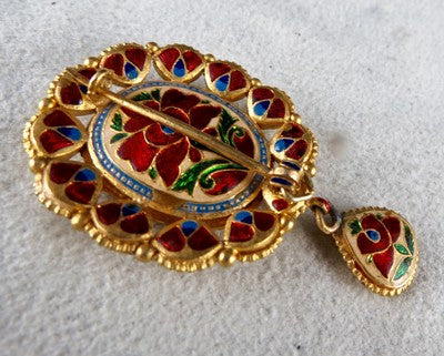 Certified Vintage Green Jadau 10ct Natural Diamond 22k Gold Brooch Pendant