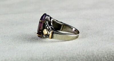 Natural Ametrine 10ct Oval Cut Natural Diamond 18k Gold Silver Vintage Ring