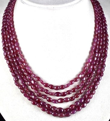 Natural Ruby 433 Ct Bead Necklace 17 Inches Ladies Jewelry