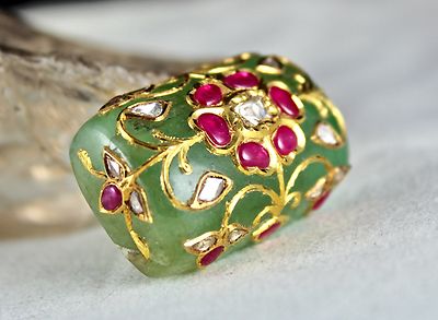 Certified Mughal Colombian Emerald 218ct Ruby Natural Diamond 22k Gold
