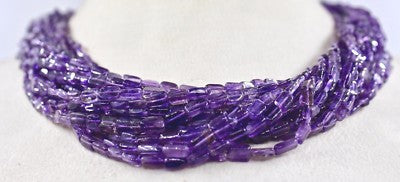 Natural Purple Amethyst Square 747 Ct Beads Sterling Silver Necklace 17"