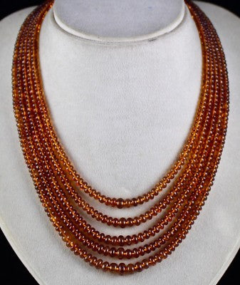 Natural Hessonite Garnet 566ct Beads 5 Line Round Semi Precious Necklace
