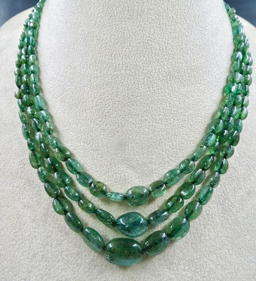 Certified Antique Natural Emerald 243.50ct Nugget Beads Gemstone Necklace