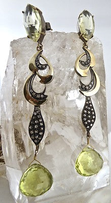 Certified Natural Lemon Quartz 83.63ct Sterling Silver 18k Victorian Earrings
