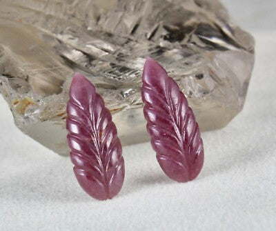 Certified Natural Untreated Ruby Carved Leaves Pair 39.22 Ct Gemstone Earrings
