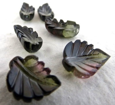 Natural Multi Colour Tourmaline 36.65ct Carved Leaves Earrings Set