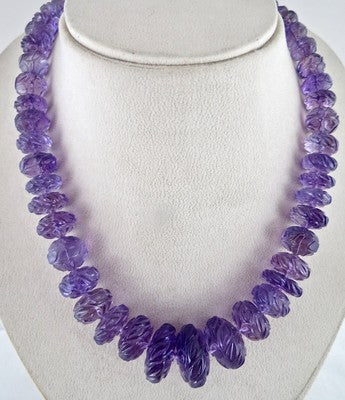 Certified Natural Amethyst 782ct Carved Beads Sterling Silver Vintage Necklace