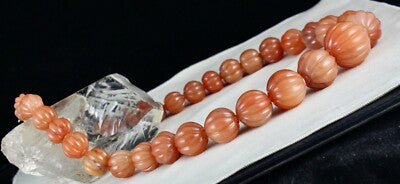 Natural Orange Aventurine 1297 Ct Carved Beaded Necklace Sterling Silver Clasp