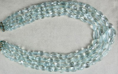 Certified Natural Blue Aquamarine Faceted Tumble Beads Necklace 1119 Ct