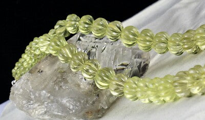 Certified Natural Lemon Quartz Carved Melon Round Beads Necklace 856 Ct Yellow