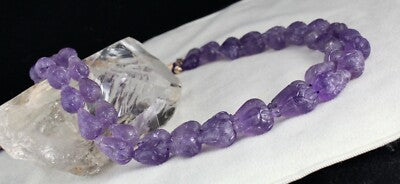 Certified Antique Natural Amethyst 688 Ct Beads Carved Pear Finest Necklace