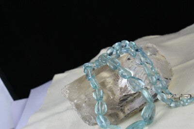 Certified Natural Blue Aquamarine 284 Ct Beaded Long Necklace For Women
