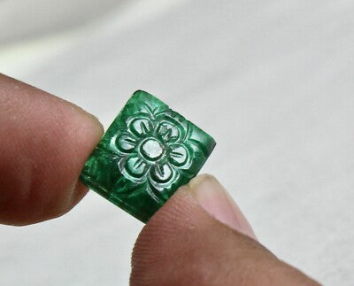 Zambia Emerald Carved Rectangle Gemstone Ring Pendant 7.56 Ct Design