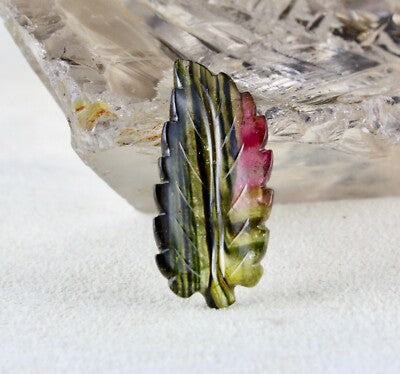 32x15mm Natural Multi Tourmaline Carved Leaf Ring Pendant 16.30 Ct Gemstone