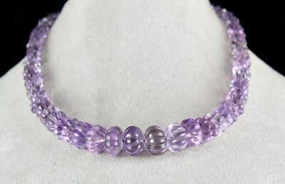 Natural Amethyst 379ct Carved Beads Sterling Silver Fashion Gemstone Necklace