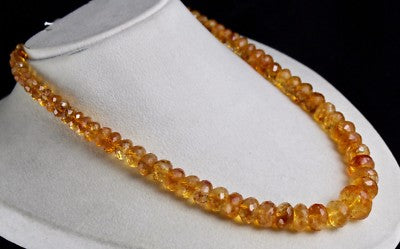 Natural Yellow Citrine Faceted Round Necklace For Party 509ct Beads Gemstone 1l