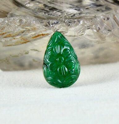 Certified Natural Pear Zambia Emerald 4 Pc 20.98 Ct Engraved Gemstone Set