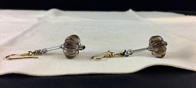 Natural Black Smoky Quartz Melon Beads Gemstone Pair 27 Ct For Design