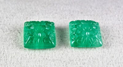 Certified Natural Emerald Mughal Engraved 15mm Square 28.70 Ct Earring