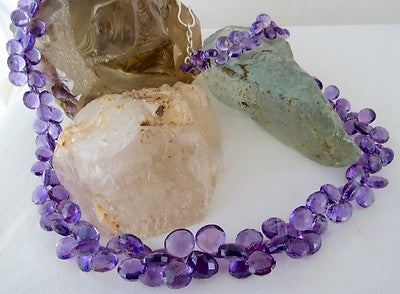 Certified Natural Amethyst 498ct Beads Teardrops Sterling Silver Party Necklace