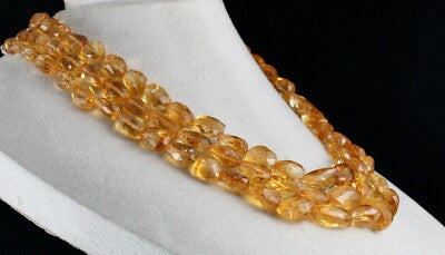 Certified Natural Citrine 1005 Ct Faceted Beads Sterling Silver Necklace