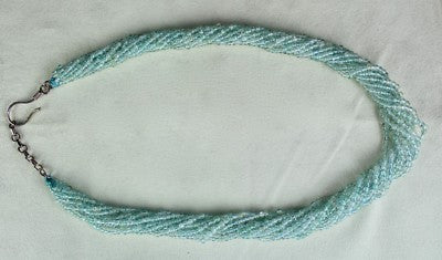 Natural Blue Aquamarine 380 Ct Round Beaded Sterling Silver Necklace