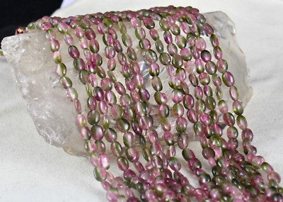 Certified Natural Bi Colors Tourmaline 456 Ct Beads Cabochon Gem Necklace