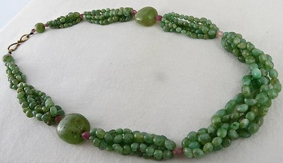 Antique Ruby Emerald 385 Ct Fine Gemstone Beaded Necklace, Party Designer Women