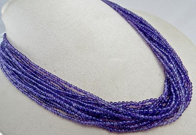 Sterling Silver Natural Amethyst Beads Necklace 290ct Round 11 Line For Women