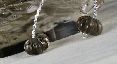 Natural Black Smoky Quartz 37ct Carved Melon Beads Gemstone For Design