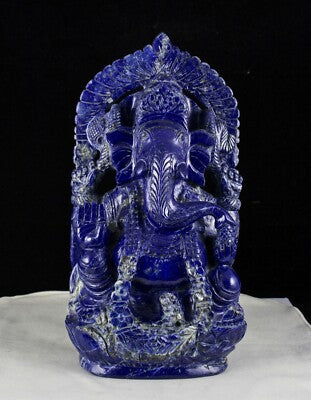 Certified Natural Lapis Lazuli Lord Ganesha 10" 21000 Ct Gemstone Decor Statue