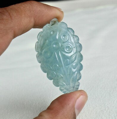 Certified Natural Blue Aquamarine 76.60 Ct Carved Gemstone Drilled For Pendant