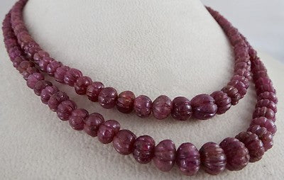 Certified Natural Ruby 276 Ct Carved Melon Gemstone Beads Necklace For Ladies