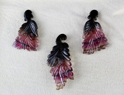 Certified Natural Multi Tourmaline Carved Leaves 3 Pcs 108 Ct Gemstone Earrings