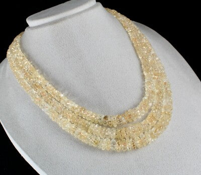 Citrine Melon Carved Beads Necklace 778 Ct Semi Precious Gemstone Beaded