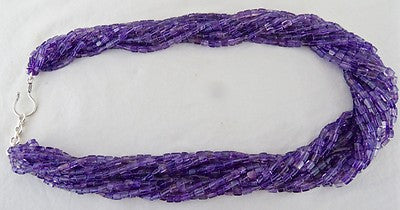 Natural Amethyst 1054ct Beaded Square Sterling Silver Stylish Necklace For Women