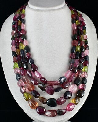 Certified Natural Multi Tourmaline Nugget Beads Necklace 4 L 2221 Ct For Women