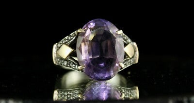 Natural Ametrine 10ct Oval Cut Natural Diamond 18k Gold Silver Vintage Ring