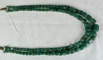 Certified Natural Emerald Carved Beads Necklace 465 Ct Vintage 17mm 2l For Women