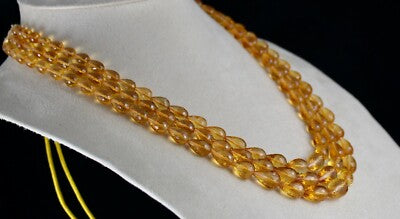 Certified Natural Yellow Citrine 565 Ct Beads Drops Golden Gemstone Necklace
