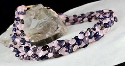 Natural Rose Quartz Iolite Beads 8 Line 792 Ct Fashion Necklace For Women