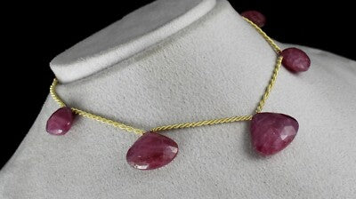 Certified Natural Ruby Beads Faceted Heart Drops 5 Pcs 118ct Gemstone Hanging