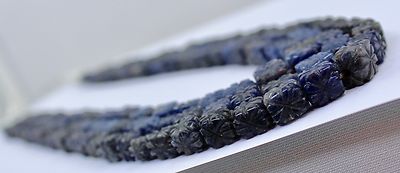 Natural Blue Jade Carved Square Beads Necklace 652 Ct 3 Line Gemstone Fashion